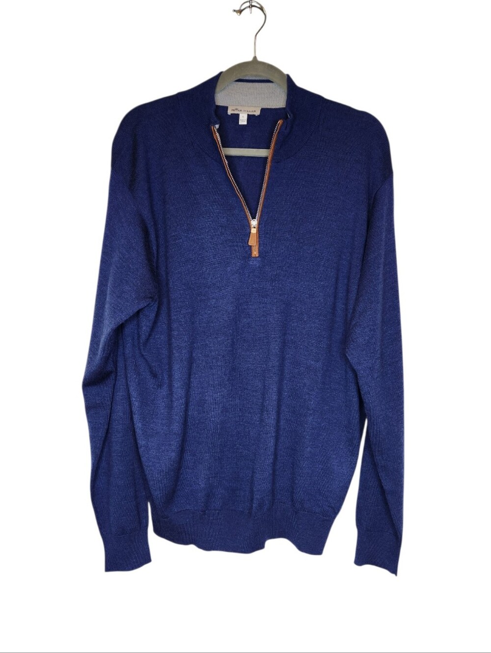 NWOT Peter Millar Merino Wool Silk Blend 1/2 Zip Blue Heather Sweater Size Large